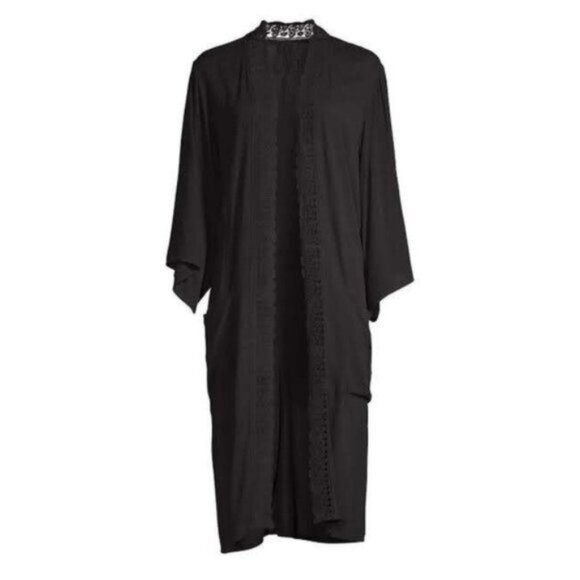 3/$30 Crochet Trim Kimono, Black - Picture 5 of 9